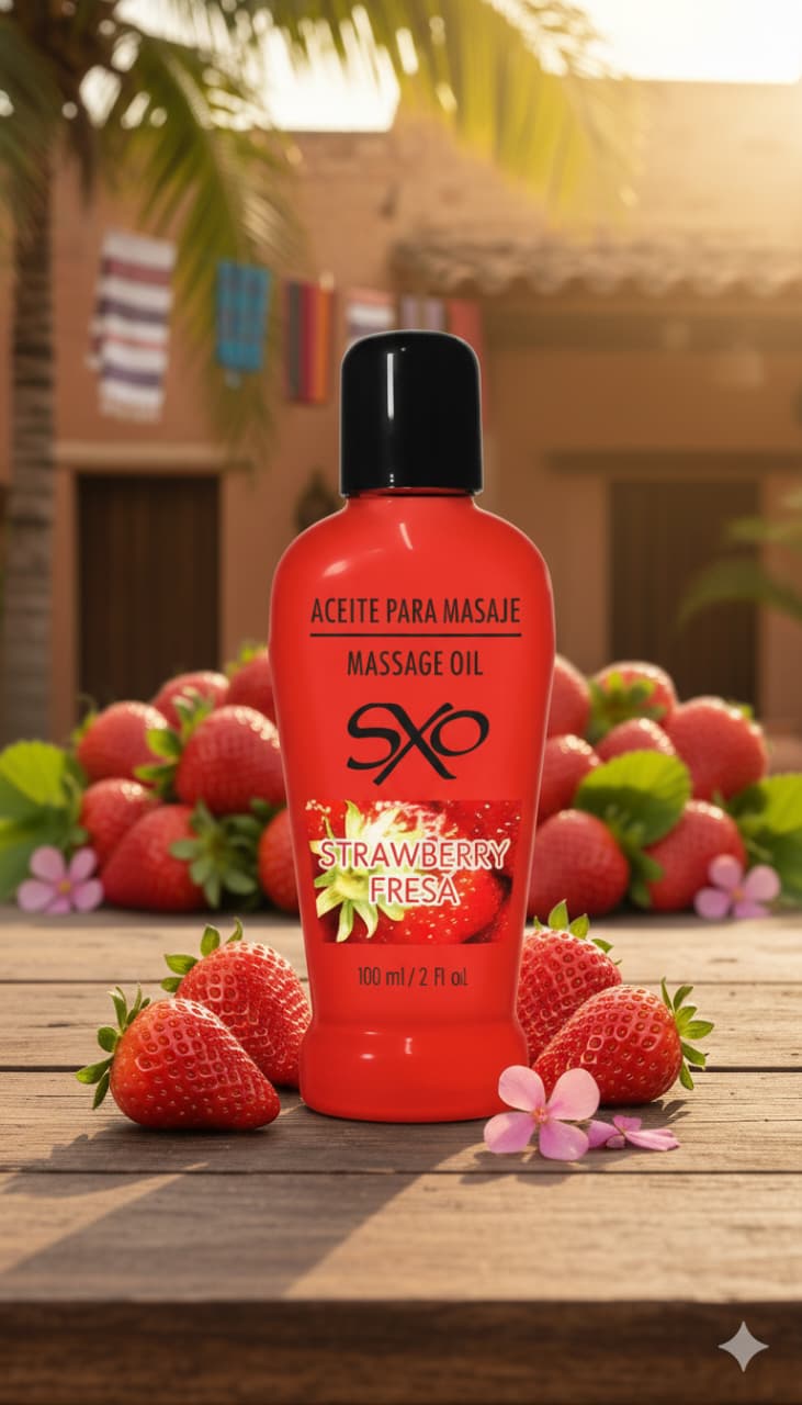 Aceite para masaje termico y comestible sabor fresa