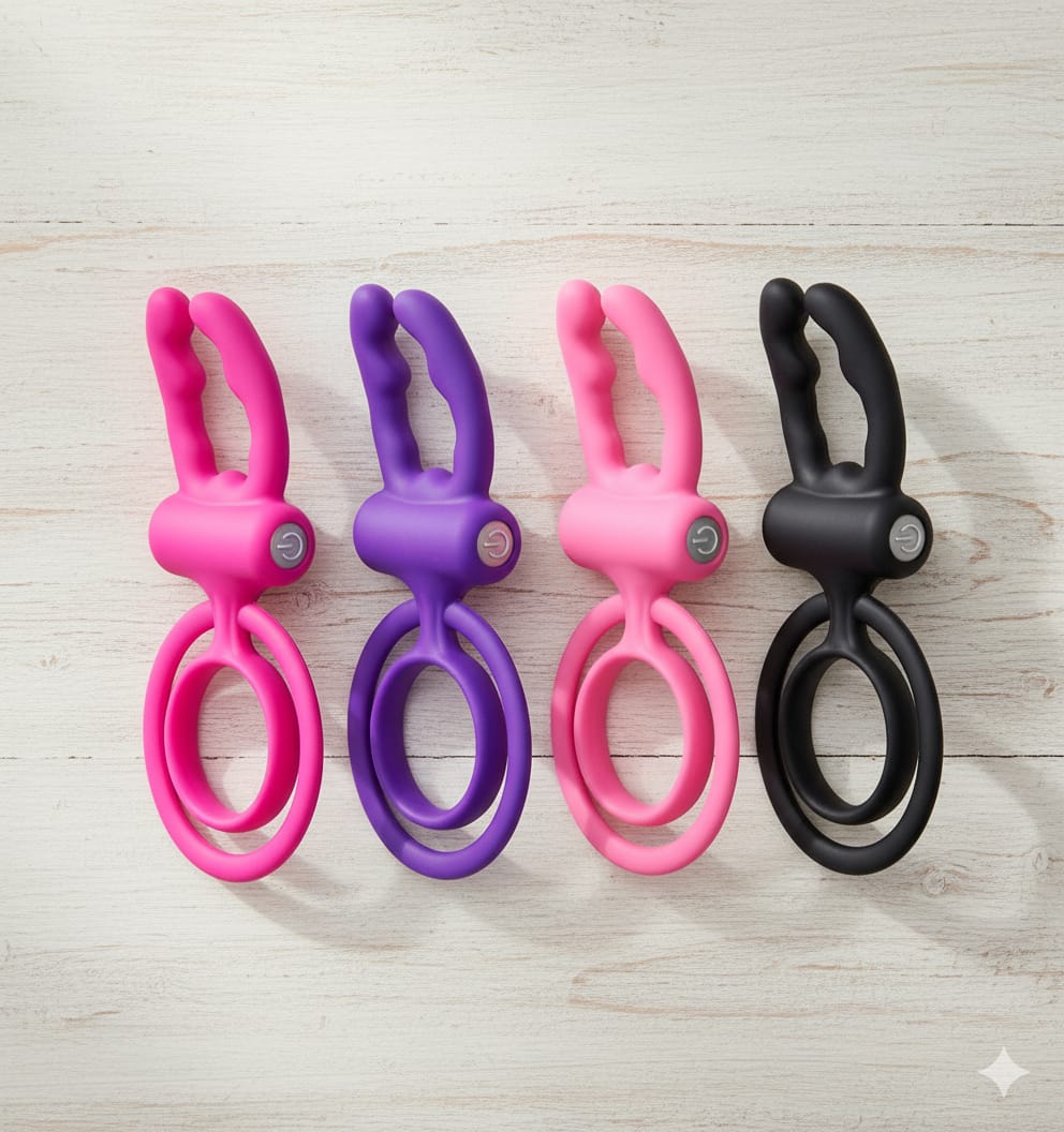 anillo vibrador  con estimulación de clitoris y levantamiento de testiculos