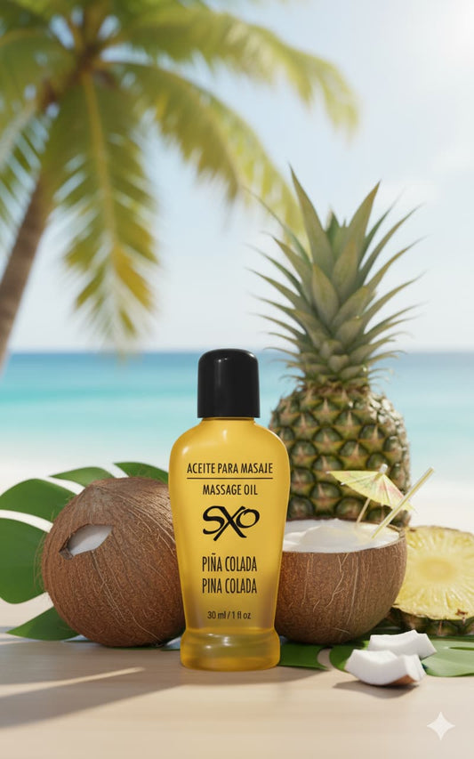 Aceite para masaje térmico y coméstible  sabor piña colada